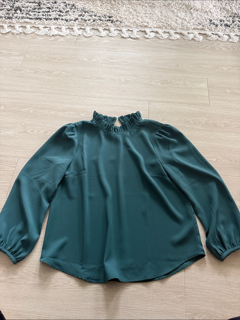 J. Crew Dark Teal Ruffled Mock-Neck Long Sleeve Blouse